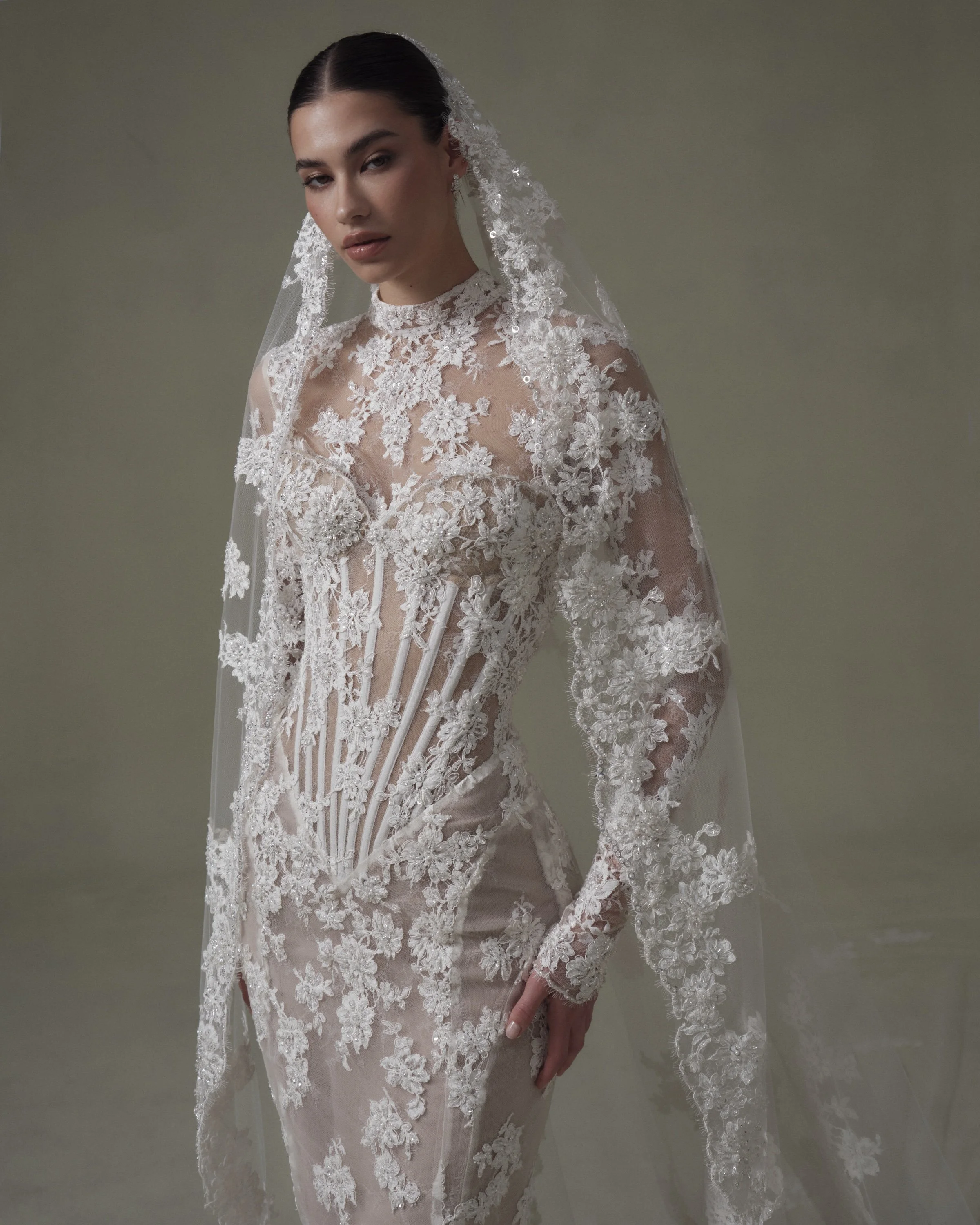Lace Mermaid Dress with Exposed Corset Detail — Senstudio
